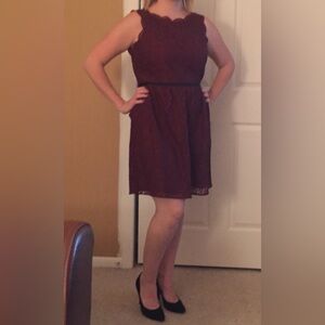 Burgundy lace dress from Ann Taylor Loft Petites.